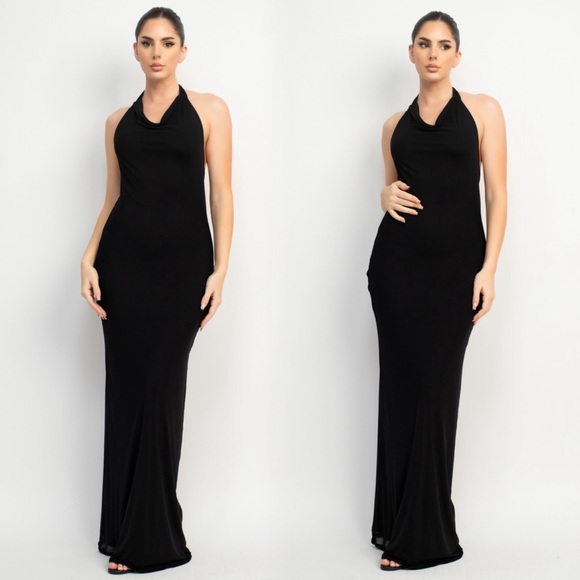 🆕Halter draped maxi dress in black - Picture 6 of 11